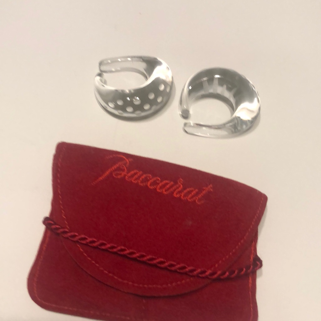 Baccarat Hoop Clear With Dots Earrings Rare With Red Storage Bag
